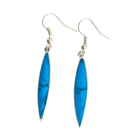 Vintage Turquoise Drop Earrings Silver Tone Boho Western Southwestern Tribal - Picture 1 of 8